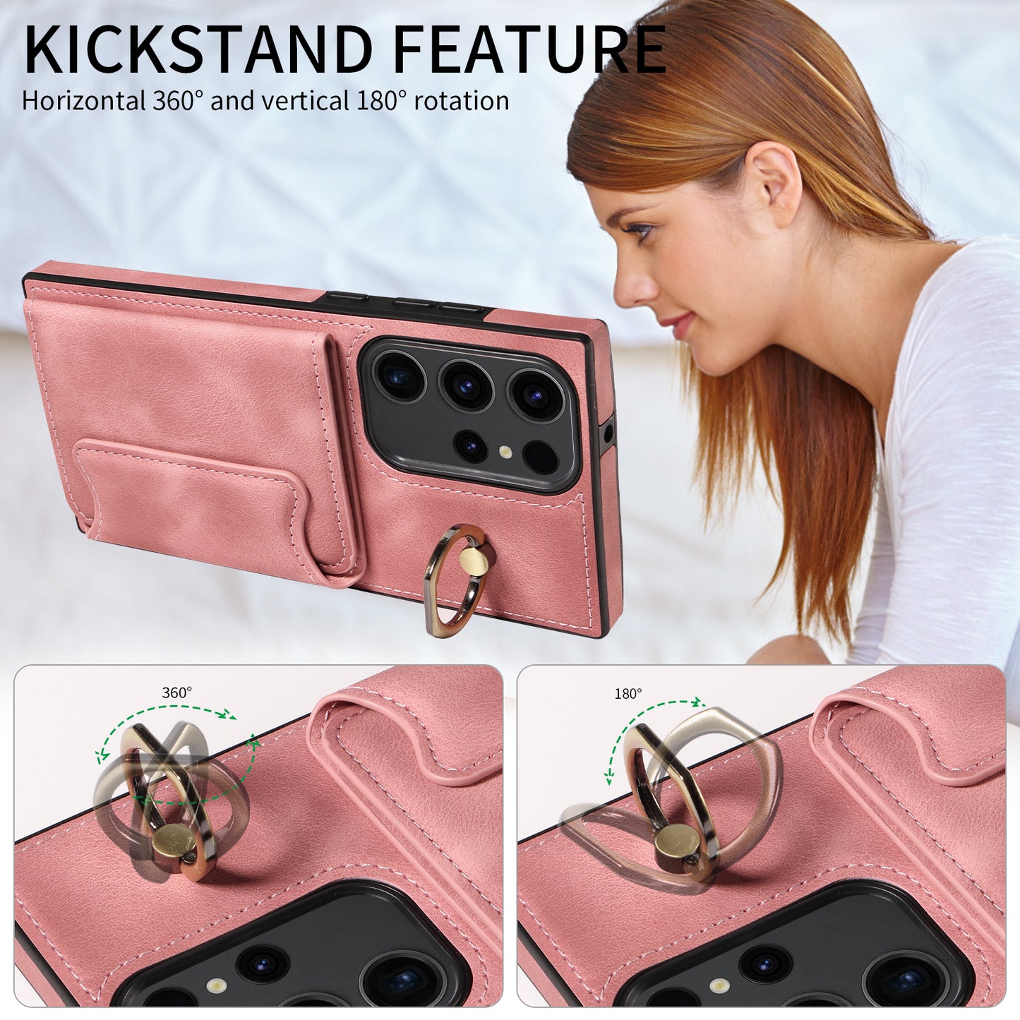 001 For Samsung Galaxy S23 Ultra PU Leather+TPU Card Holder Phone Case Ring Kickstand Skin-touch Cover