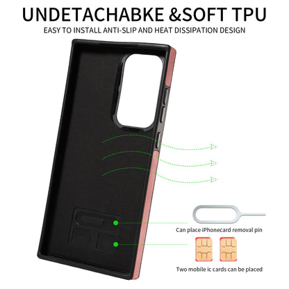 001 For Samsung Galaxy S23 Ultra PU Leather+TPU Card Holder Phone Case Ring Kickstand Skin-touch Cover