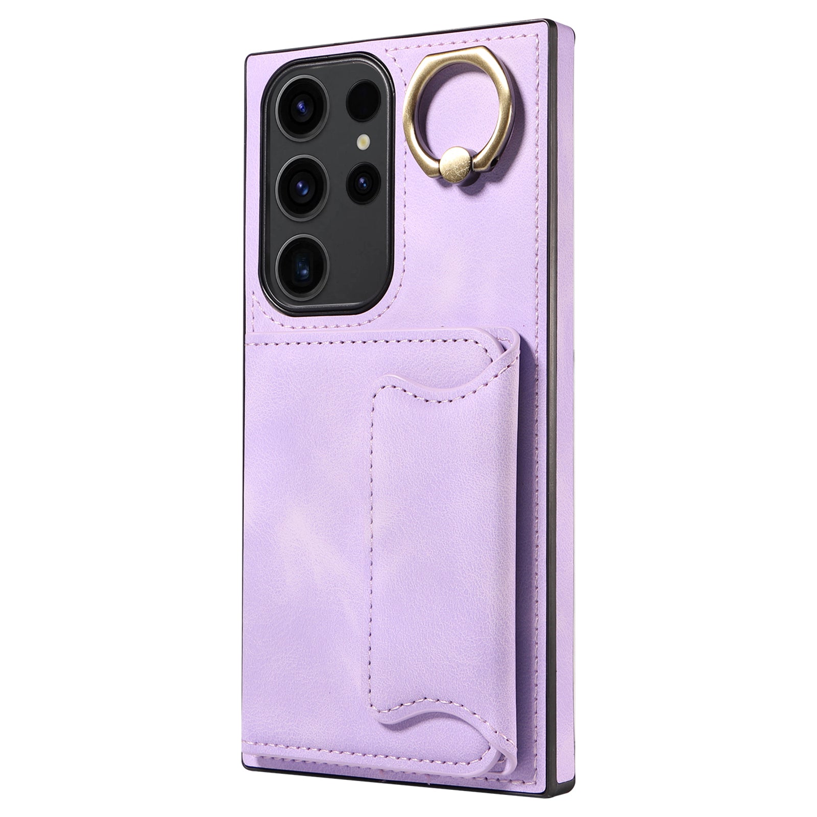 001 For Samsung Galaxy S23 Ultra PU Leather+TPU Card Holder Phone Case Ring Kickstand Skin-touch Cover