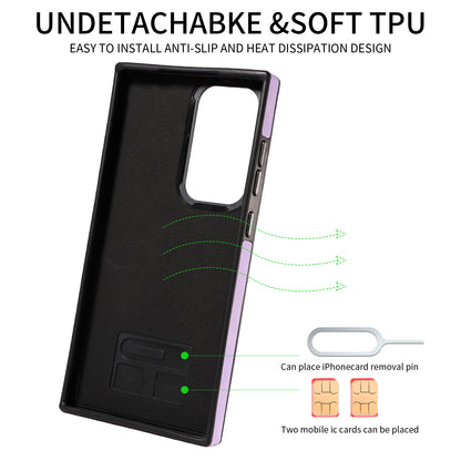 001 For Samsung Galaxy S23 Ultra PU Leather+TPU Card Holder Phone Case Ring Kickstand Skin-touch Cover