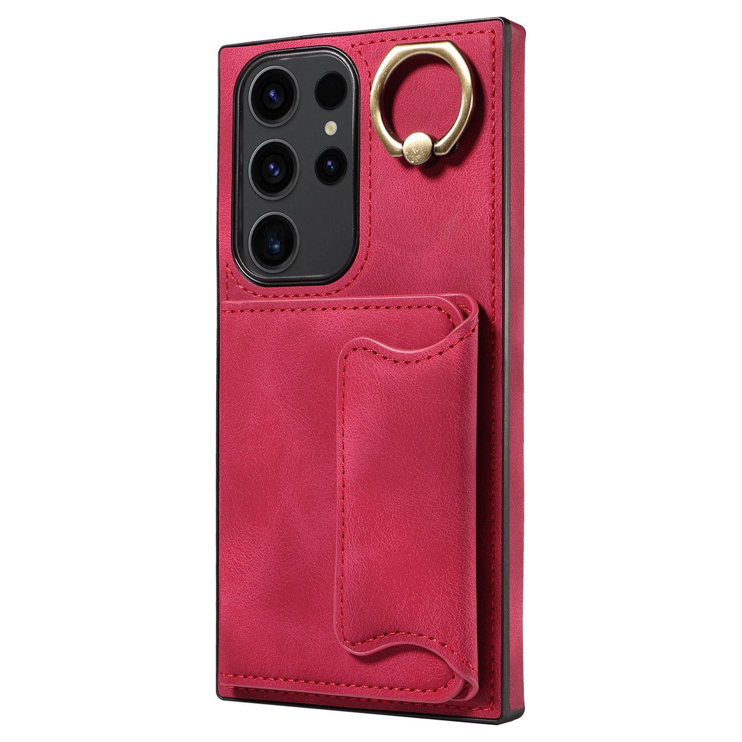 001 For Samsung Galaxy S23 Ultra PU Leather+TPU Card Holder Phone Case Ring Kickstand Skin-touch Cover