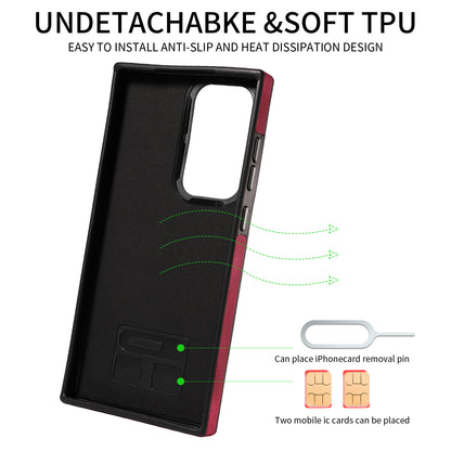 001 For Samsung Galaxy S23 Ultra PU Leather+TPU Card Holder Phone Case Ring Kickstand Skin-touch Cover