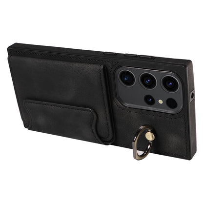 001 For Samsung Galaxy S23 Ultra PU Leather+TPU Card Holder Phone Case Ring Kickstand Skin-touch Cover