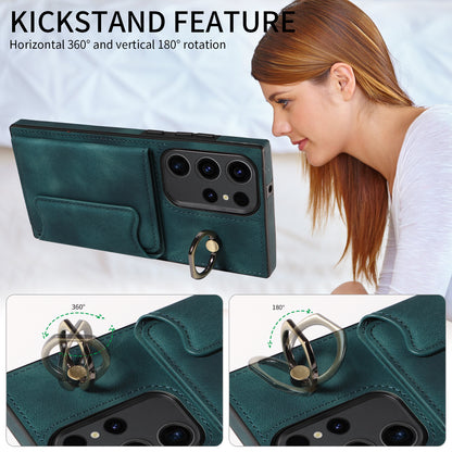 001 For Samsung Galaxy S23 Ultra PU Leather+TPU Card Holder Phone Case Ring Kickstand Skin-touch Cover
