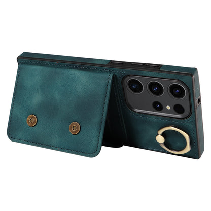 001 For Samsung Galaxy S23 Ultra PU Leather+TPU Card Holder Phone Case Ring Kickstand Skin-touch Cover