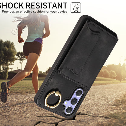 001 For Samsung Galaxy A54 5G Card Holder Phone Case Ring Kickstand Anti-drop PU Leather+TPU Cover