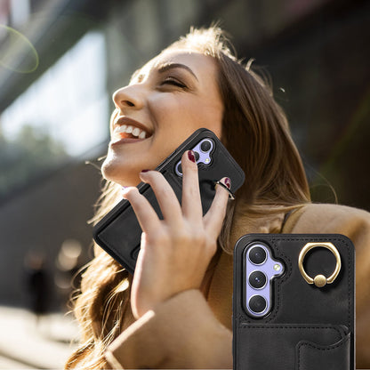 001 For Samsung Galaxy A54 5G Card Holder Phone Case Ring Kickstand Anti-drop PU Leather+TPU Cover