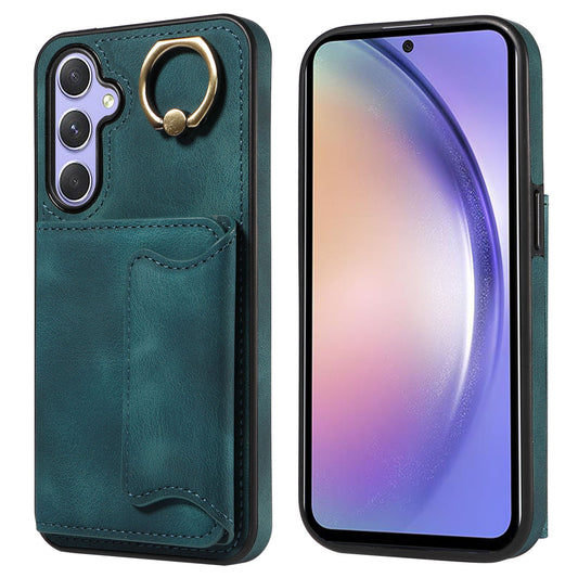 001 For Samsung Galaxy A54 5G Card Holder Phone Case Ring Kickstand Anti-drop PU Leather+TPU Cover