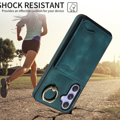 001 For Samsung Galaxy A54 5G Card Holder Phone Case Ring Kickstand Anti-drop PU Leather+TPU Cover