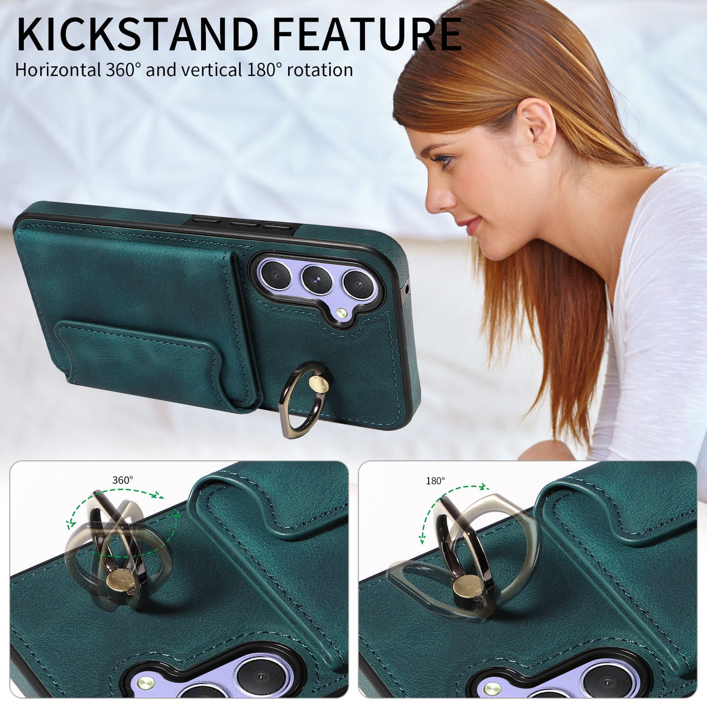 001 For Samsung Galaxy A54 5G Card Holder Phone Case Ring Kickstand Anti-drop PU Leather+TPU Cover