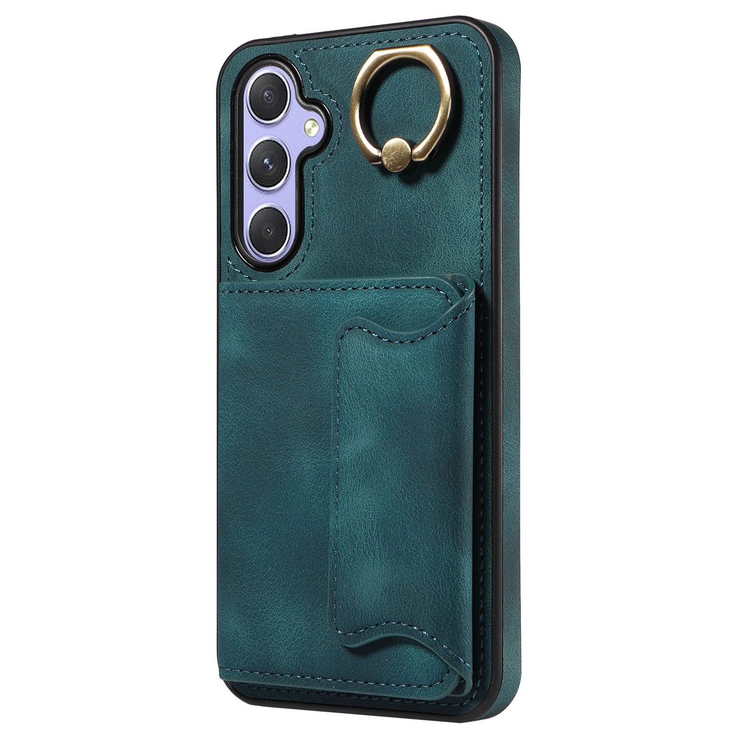 001 For Samsung Galaxy A54 5G Card Holder Phone Case Ring Kickstand Anti-drop PU Leather+TPU Cover