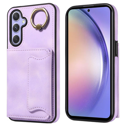 001 For Samsung Galaxy A54 5G Card Holder Phone Case Ring Kickstand Anti-drop PU Leather+TPU Cover