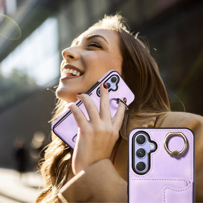 001 For Samsung Galaxy A54 5G Card Holder Phone Case Ring Kickstand Anti-drop PU Leather+TPU Cover