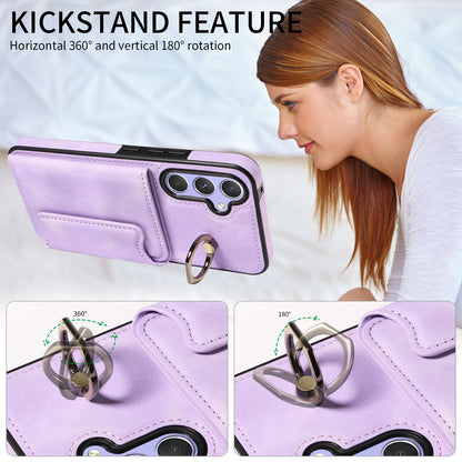 001 For Samsung Galaxy A54 5G Card Holder Phone Case Ring Kickstand Anti-drop PU Leather+TPU Cover