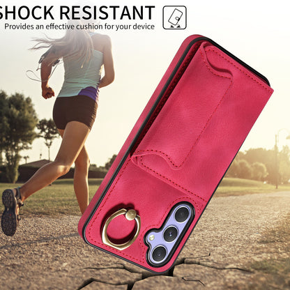 001 For Samsung Galaxy A54 5G Card Holder Phone Case Ring Kickstand Anti-drop PU Leather+TPU Cover