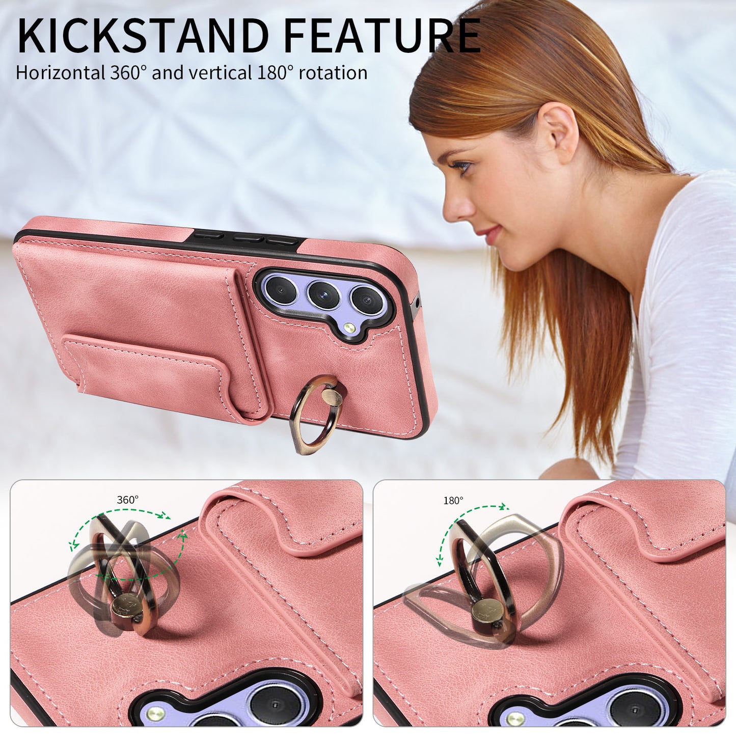 001 For Samsung Galaxy A54 5G Card Holder Phone Case Ring Kickstand Anti-drop PU Leather+TPU Cover