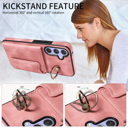 001 For Samsung Galaxy A54 5G Card Holder Phone Case Ring Kickstand Anti-drop PU Leather+TPU Cover