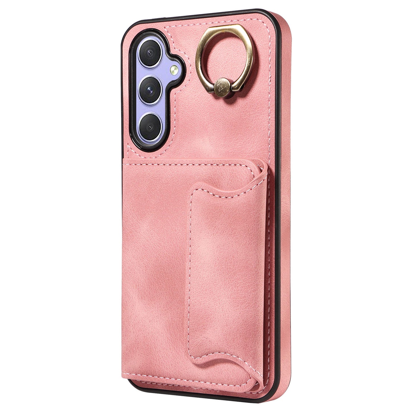 001 For Samsung Galaxy A54 5G Card Holder Phone Case Ring Kickstand Anti-drop PU Leather+TPU Cover