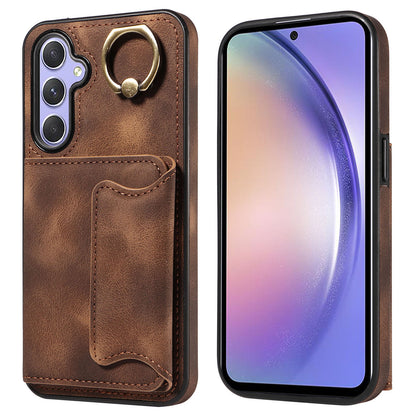 001 For Samsung Galaxy A54 5G Card Holder Phone Case Ring Kickstand Anti-drop PU Leather+TPU Cover