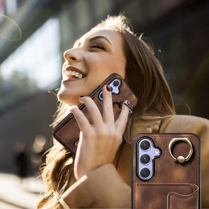 001 For Samsung Galaxy A54 5G Card Holder Phone Case Ring Kickstand Anti-drop PU Leather+TPU Cover