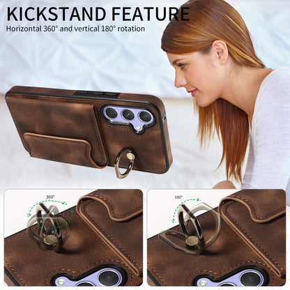 001 For Samsung Galaxy A54 5G Card Holder Phone Case Ring Kickstand Anti-drop PU Leather+TPU Cover