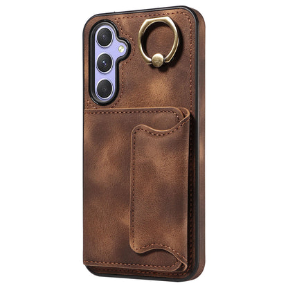 001 For Samsung Galaxy A54 5G Card Holder Phone Case Ring Kickstand Anti-drop PU Leather+TPU Cover