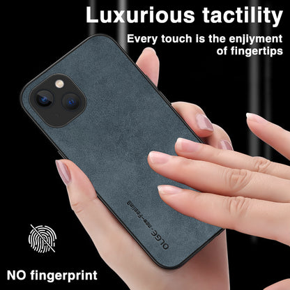 OLGE For iPhone 15 Shockproof Back Cover PU Leather Coated TPU Soft Touch Phone Case