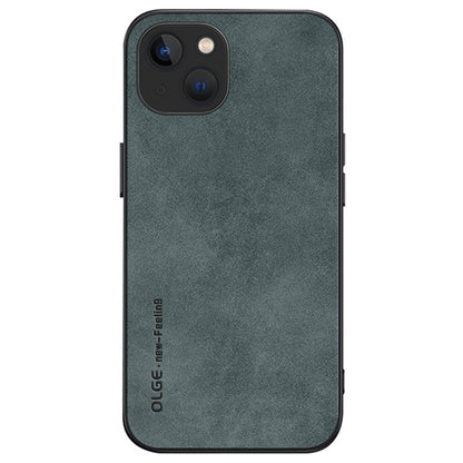 OLGE For iPhone 15 Shockproof Back Cover PU Leather Coated TPU Soft Touch Phone Case