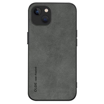 OLGE For iPhone 15 Shockproof Back Cover PU Leather Coated TPU Soft Touch Phone Case