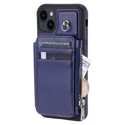 009 RFID Blocking PU+TPU Phone Cover for iPhone 15 Plus Kickstand Zipper Wallet Phone Case with Straps