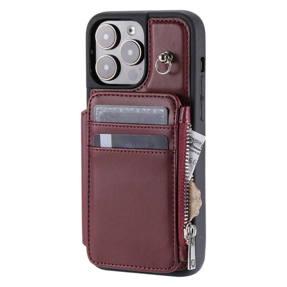 009 Kickstand Phone Case for iPhone 15 Pro Max Zipper Wallet Phone Cover RFID Blocking PU+TPU Case with Straps