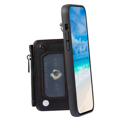 009 Phone Case for iPhone 12 / 12 Pro 6.1 inch , RFID Blocking PU+TPU Cover Kickstand Zipper Wallet Shell with Strap