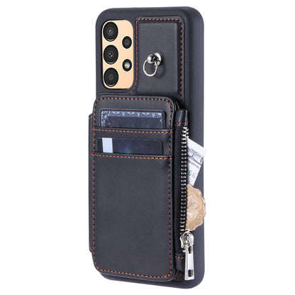 009 Phone Case for Samsung Galaxy A14 4G / 5G , RFID Blocking PU+TPU Anti-drop Cover Kickstand Zipper Wallet Shell with Strap
