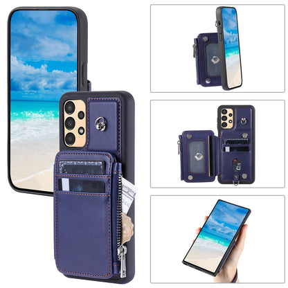 009 Phone Case for Samsung Galaxy A14 4G / 5G , RFID Blocking PU+TPU Anti-drop Cover Kickstand Zipper Wallet Shell with Strap