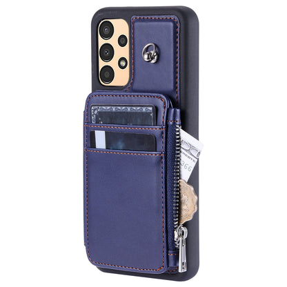 009 Phone Case for Samsung Galaxy A14 4G / 5G , RFID Blocking PU+TPU Anti-drop Cover Kickstand Zipper Wallet Shell with Strap
