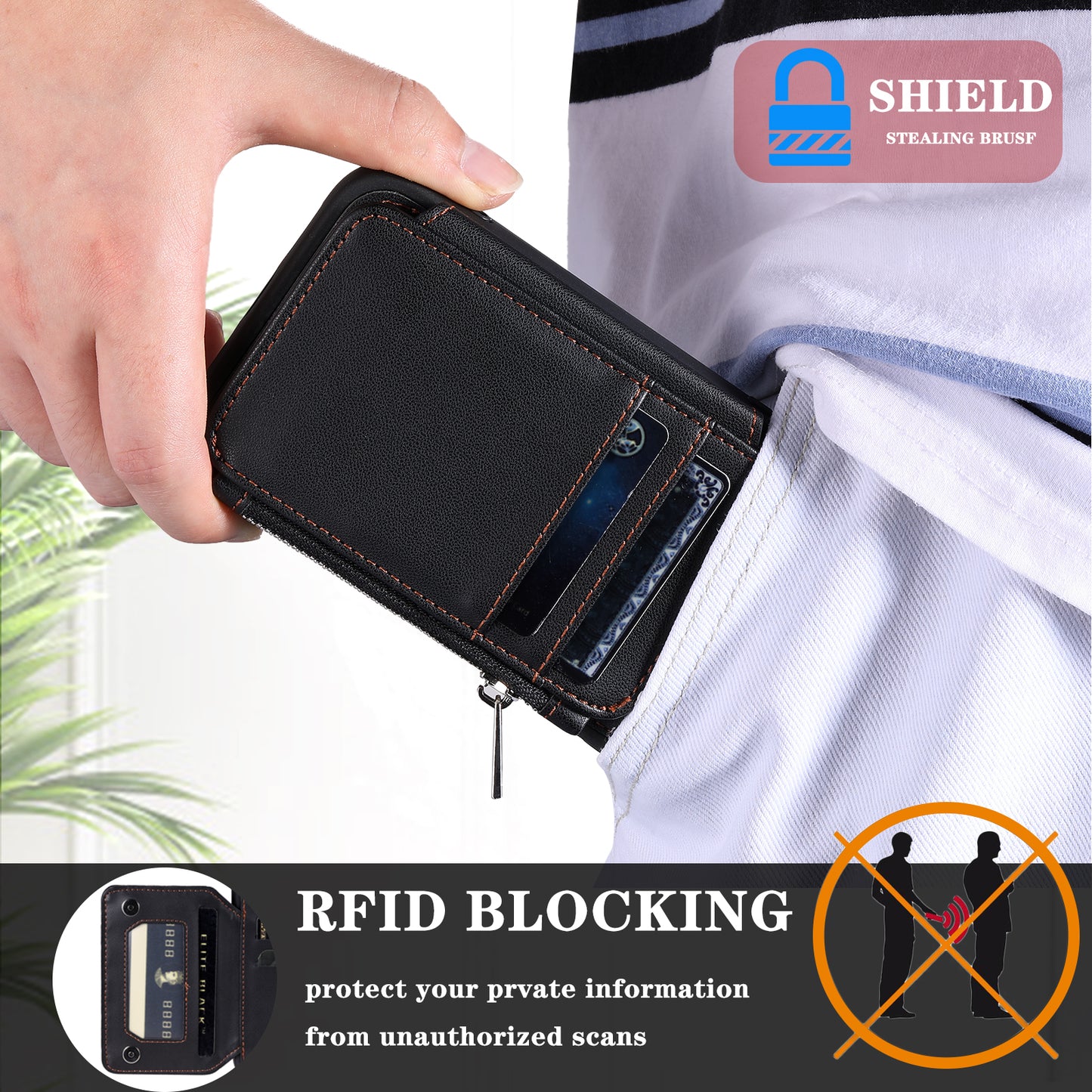 009 Anti-scratch Phone Case for Samsung Galaxy A13 4G / 5G , RFID Blocking PU+TPU Cover Kickstand Zipper Wallet Shell with Strap