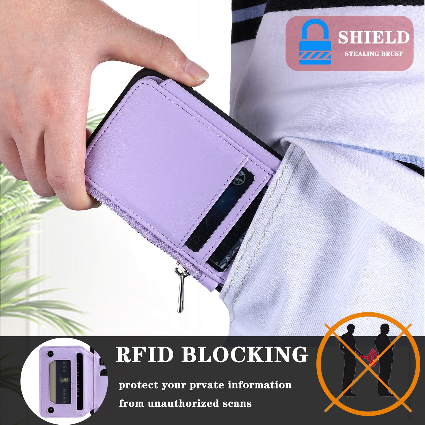 009 Anti-scratch Phone Case for Samsung Galaxy A13 4G / 5G , RFID Blocking PU+TPU Cover Kickstand Zipper Wallet Shell with Strap