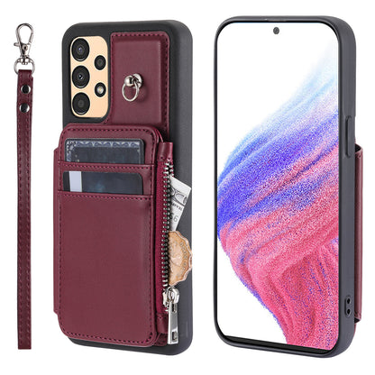 009 Anti-scratch Phone Case for Samsung Galaxy A13 4G / 5G , RFID Blocking PU+TPU Cover Kickstand Zipper Wallet Shell with Strap