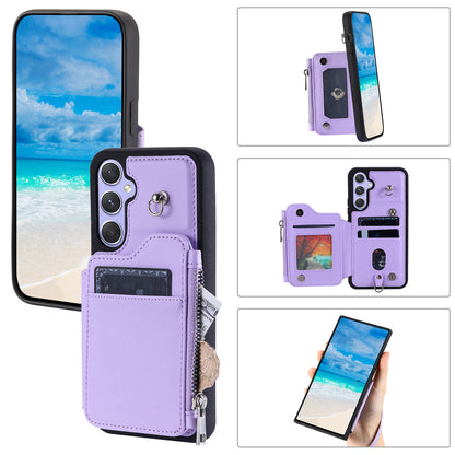 009 Phone Case for Samsung Galaxy A54 5G , RFID Blocking PU+TPU Bump Proof Cover Kickstand Zipper Wallet Shell with Strap