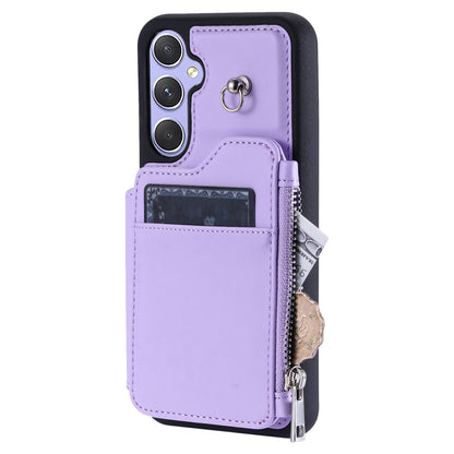 009 Phone Case for Samsung Galaxy A54 5G , RFID Blocking PU+TPU Bump Proof Cover Kickstand Zipper Wallet Shell with Strap