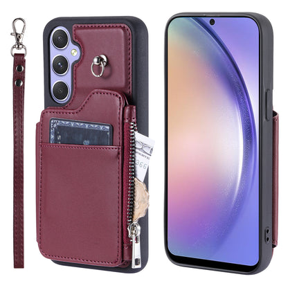 009 Phone Case for Samsung Galaxy A54 5G , RFID Blocking PU+TPU Bump Proof Cover Kickstand Zipper Wallet Shell with Strap