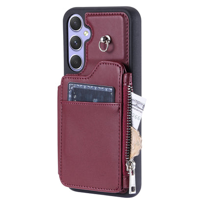 009 Phone Case for Samsung Galaxy A54 5G , RFID Blocking PU+TPU Bump Proof Cover Kickstand Zipper Wallet Shell with Strap