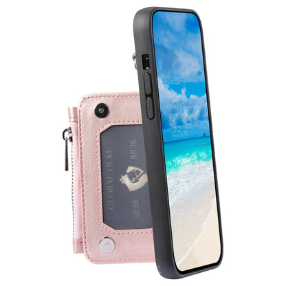 009 For Samsung Galaxy A54 5G RFID Blocking Zipper Wallet Protective Case PU Leather+TPU Kickstand Phone Cover with Straps