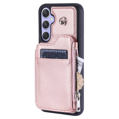 009 For Samsung Galaxy A54 5G RFID Blocking Zipper Wallet Protective Case PU Leather+TPU Kickstand Phone Cover with Straps