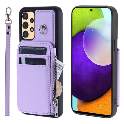 009 For Samsung Galaxy A52 4G / A52 5G / 52s 5G RFID Blocking Phone Case PU+TPU Cover Kickstand Zipper Wallet Shell with Strap