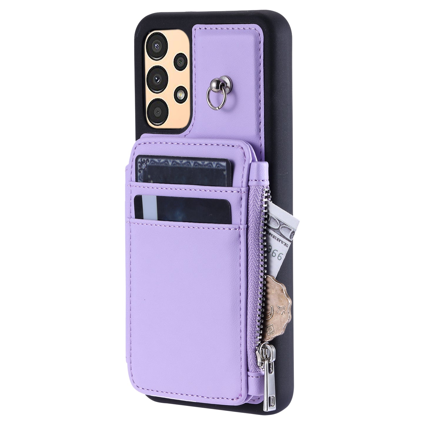 009 For Samsung Galaxy A52 4G / A52 5G / 52s 5G RFID Blocking Phone Case PU+TPU Cover Kickstand Zipper Wallet Shell with Strap