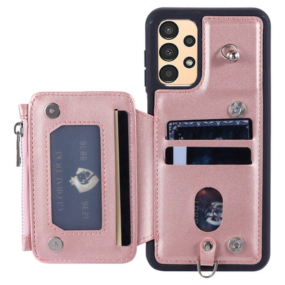 009 For Samsung Galaxy A52 4G / A52 5G / 52s 5G RFID Blocking Phone Case PU+TPU Cover Kickstand Zipper Wallet Shell with Strap