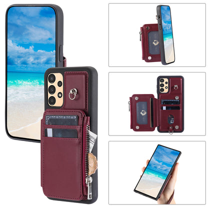 009 For Samsung Galaxy A52 4G / A52 5G / 52s 5G RFID Blocking Phone Case PU+TPU Cover Kickstand Zipper Wallet Shell with Strap