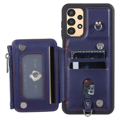 009 For Samsung Galaxy A52 4G / A52 5G / 52s 5G RFID Blocking Phone Case PU+TPU Cover Kickstand Zipper Wallet Shell with Strap