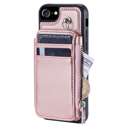009 For iPhone 6 / 6s / 7 / 8 / SE (2020) / SE (2022) Back Shell RFID Blocking Zipper Wallet Case PU Leather+TPU Kickstand Phone Cover with Straps